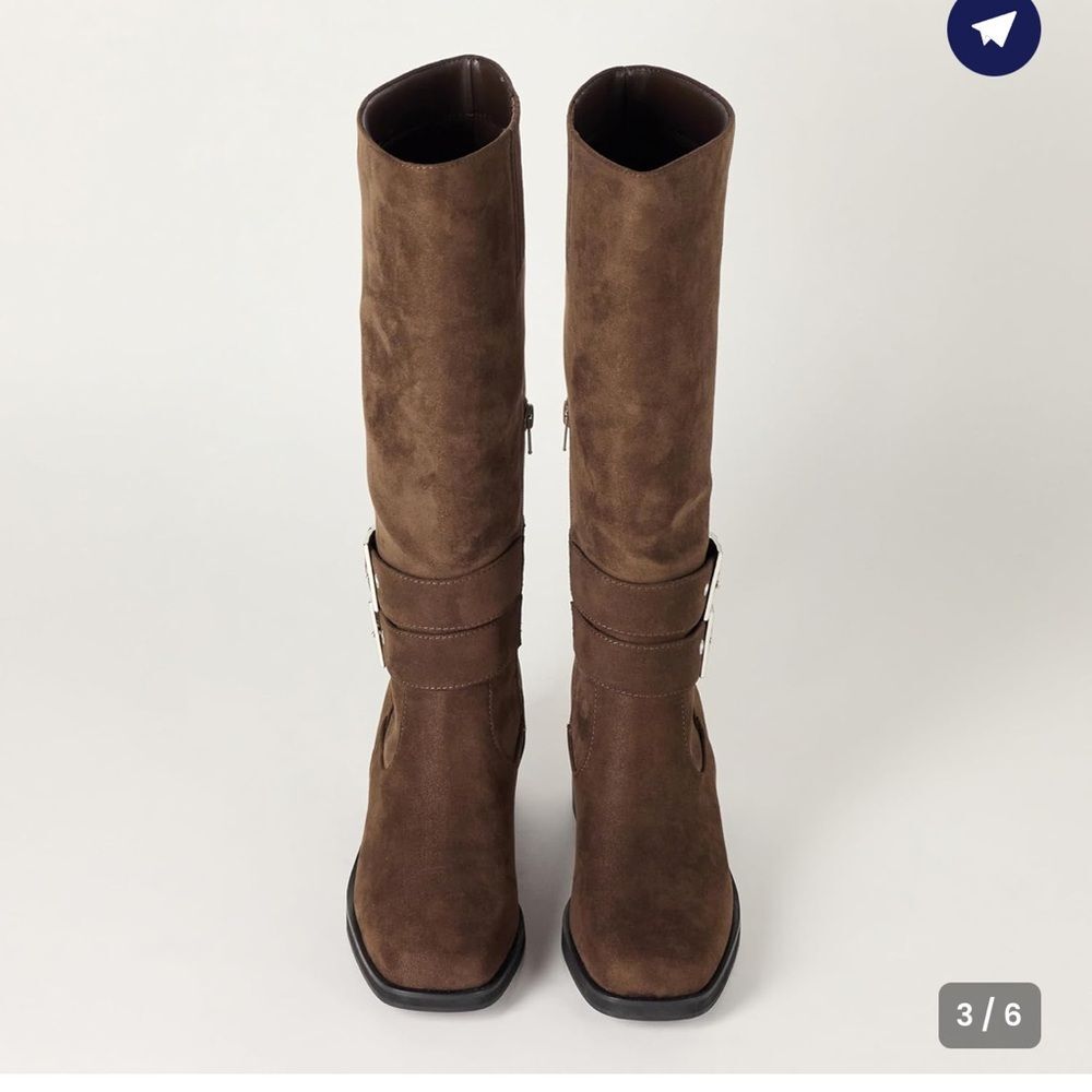 The Drop ‘Sage’ Tall Biker Boot with Buckles, Brown Microsuede NEW w/ tag size 7